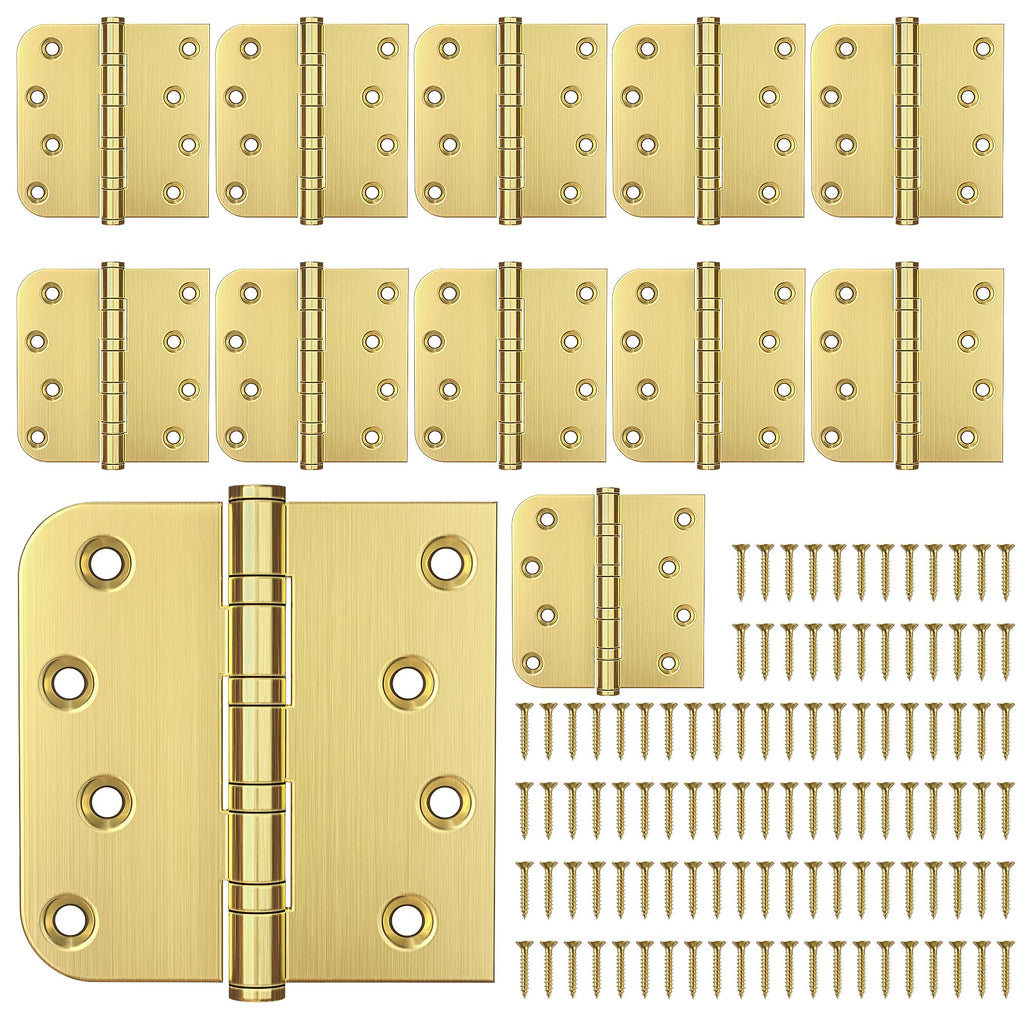 4 Inch Gold Ball Bearing Door Hinges Square and 5/8'' Radius 12 Pack