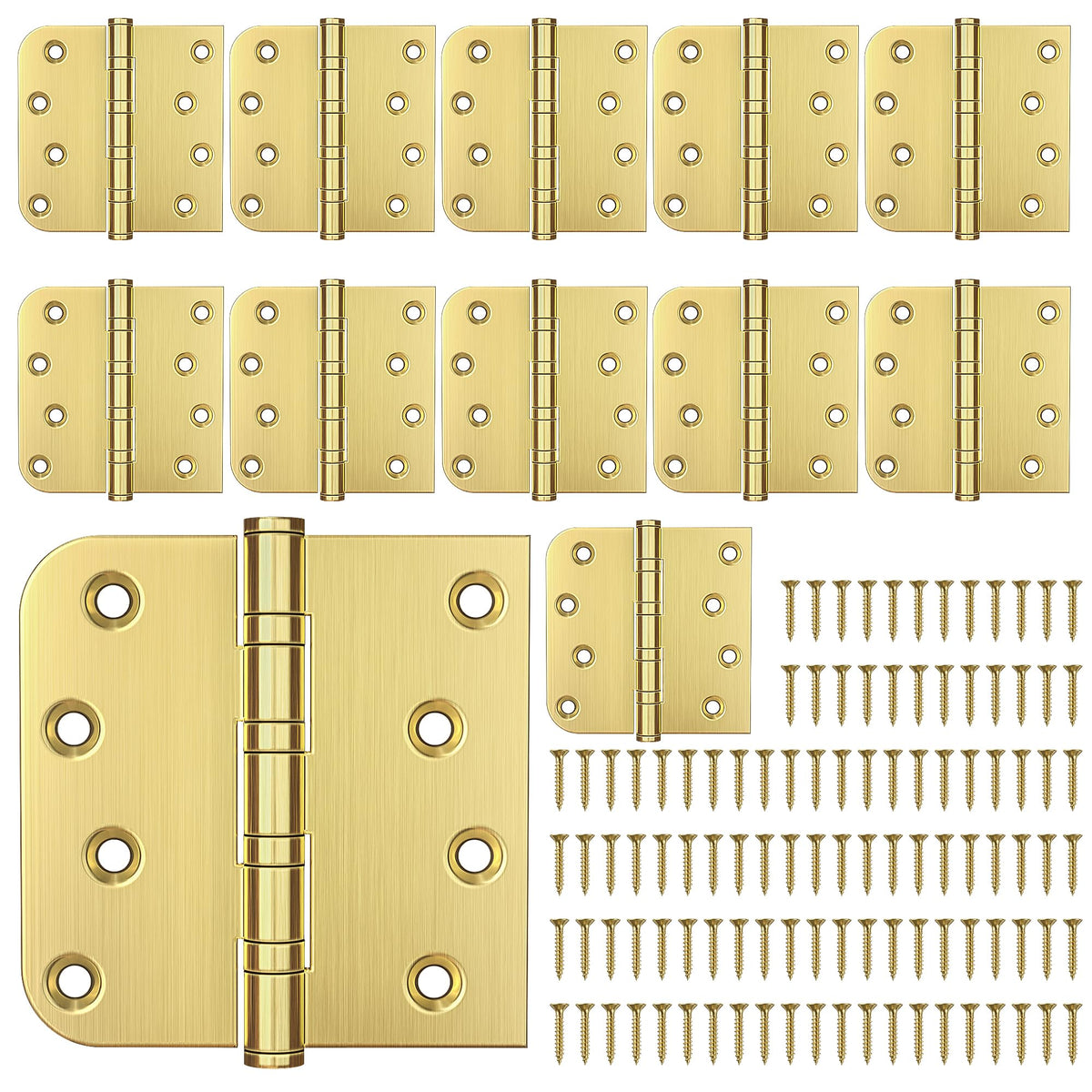4 Inch Gold Ball Bearing Door Hinges Square and 5/8'' Radius 12 Pack