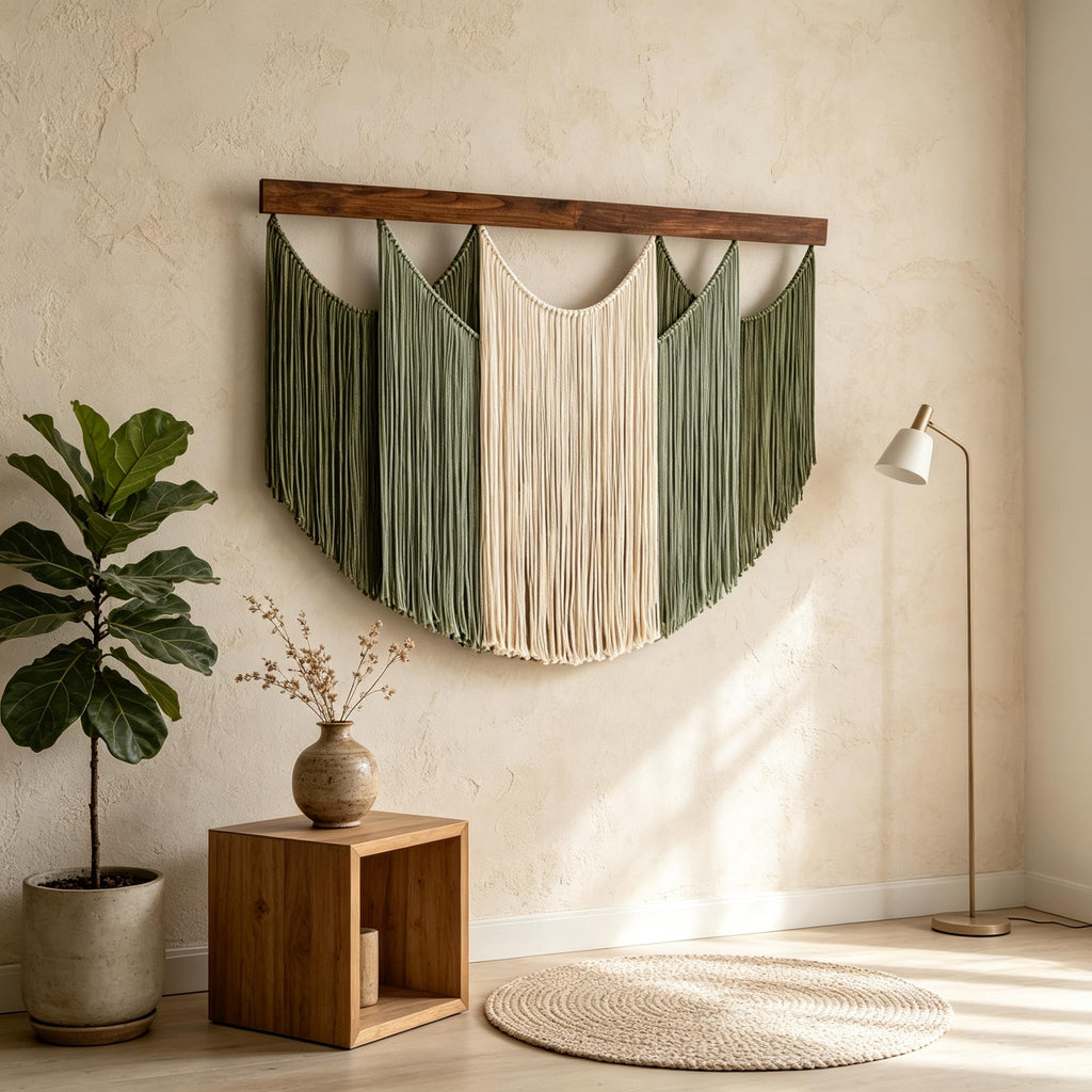 Large Boho Wall Art Decor, Macrame Wall Hanging Tapestry Cotton Yarn Dip Dyed Ombre Bedroom Above Bed Headboard