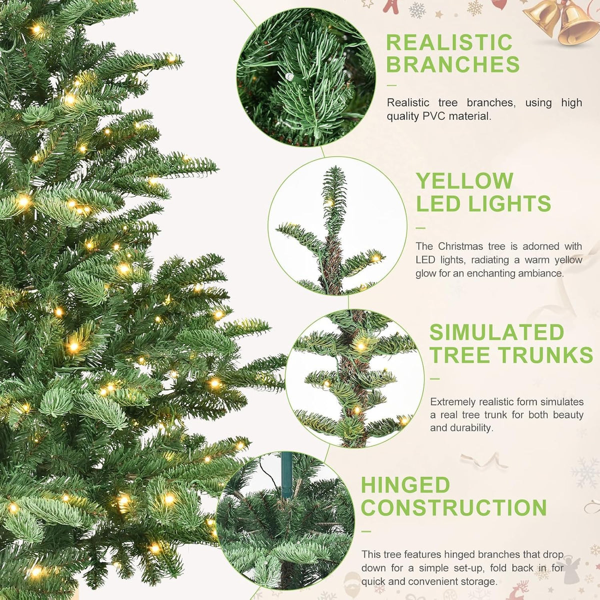 Prelit Artificial Christmas Tree, 7 to 8 ft, Premium Douglas Fir Christmas Tree with Warm White Lights