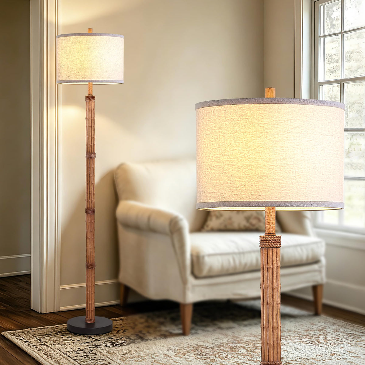 63'' Rustic Floor Lamp with Resin Faux Bamboo Body