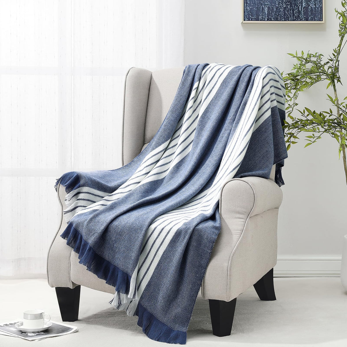 Throw Blanket Boho Striped Fringe Throw