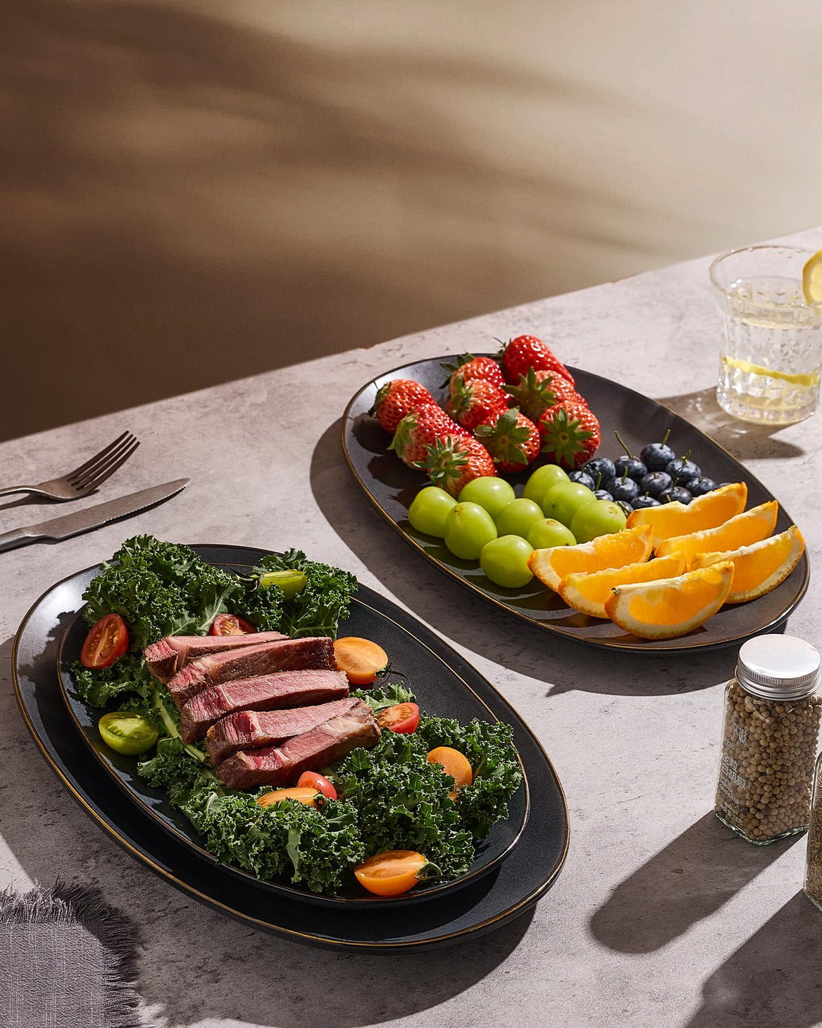 Serving Platters Set of 3 Sizes - Oval, Matte Dark Charcoal