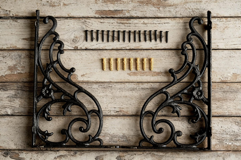 16 Inches Shelf Brackets 4 Pack Cast Iron Black Corbels 16'' * 9.5'' Decorative Shelf Supply Mouting Screws Included