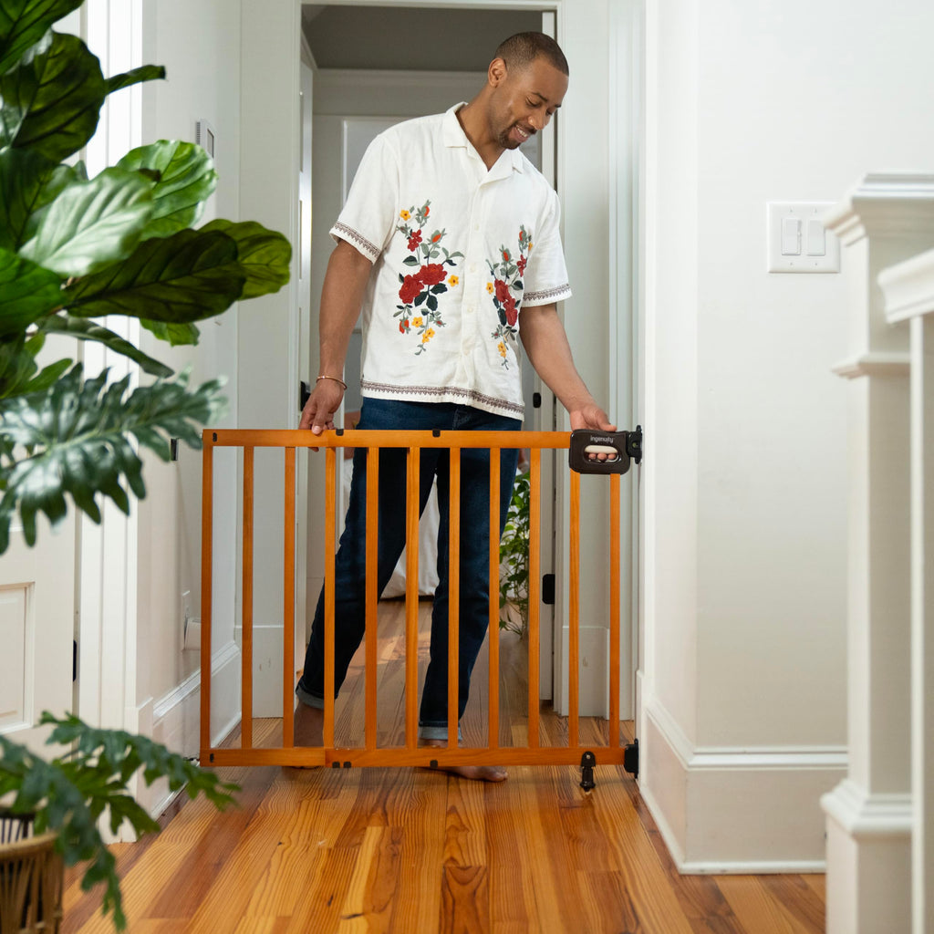 The Stairway 48W Series, 30'-48' Wide, 32" Tall, Baby Gate for Stairs with Door, Wood Safety Gate for Doorways and