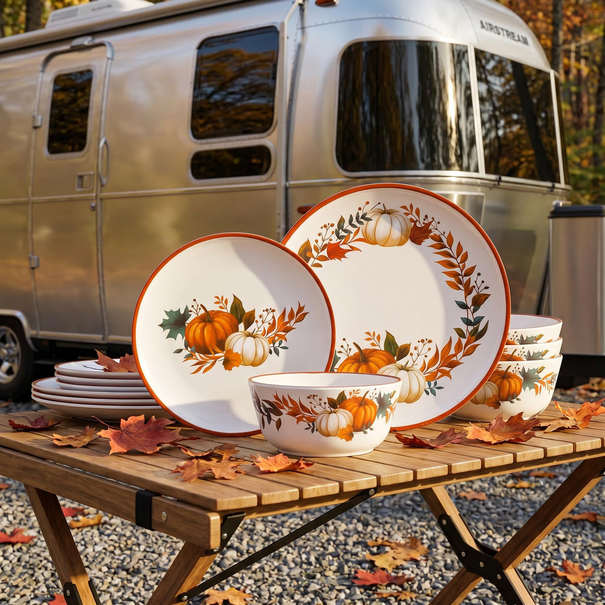 Fall Pumpkin Dinnerware Set for 4, 12-Piece BPA-Free Melamine Dinnerware