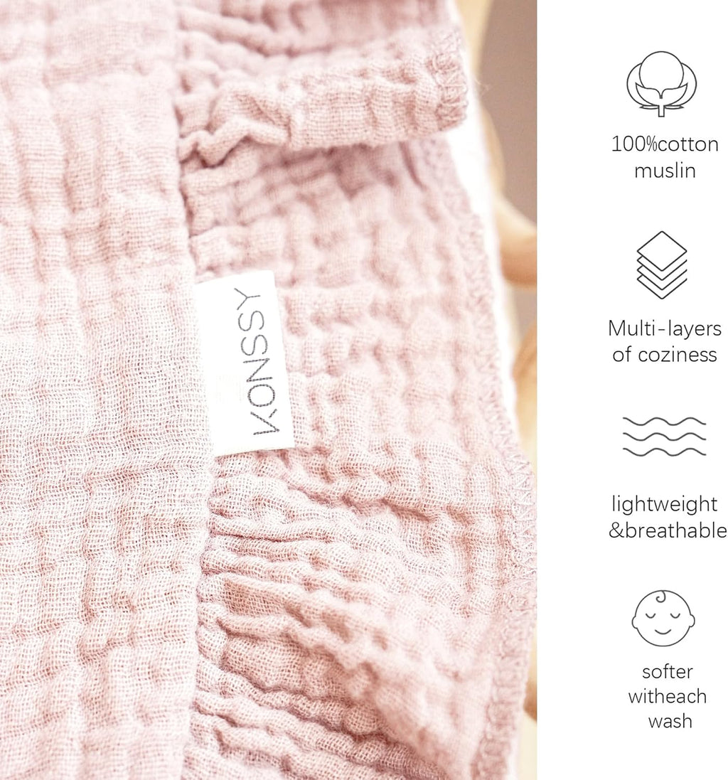 100% Cotton Muslin Baby Blanket with Ruffle Trim for Girls, 43"x39"