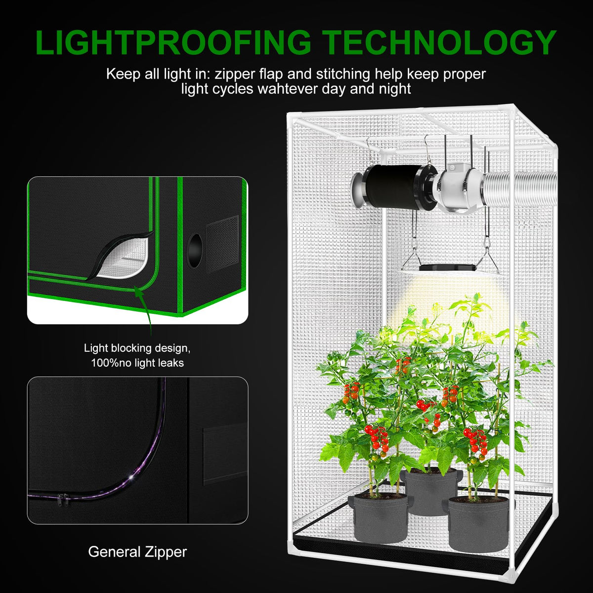 4x2 Grow Tent, 48"x24"x60'' High Reflective 600D Diamond Mylar Canvas with Observation Window and Floor Tray for