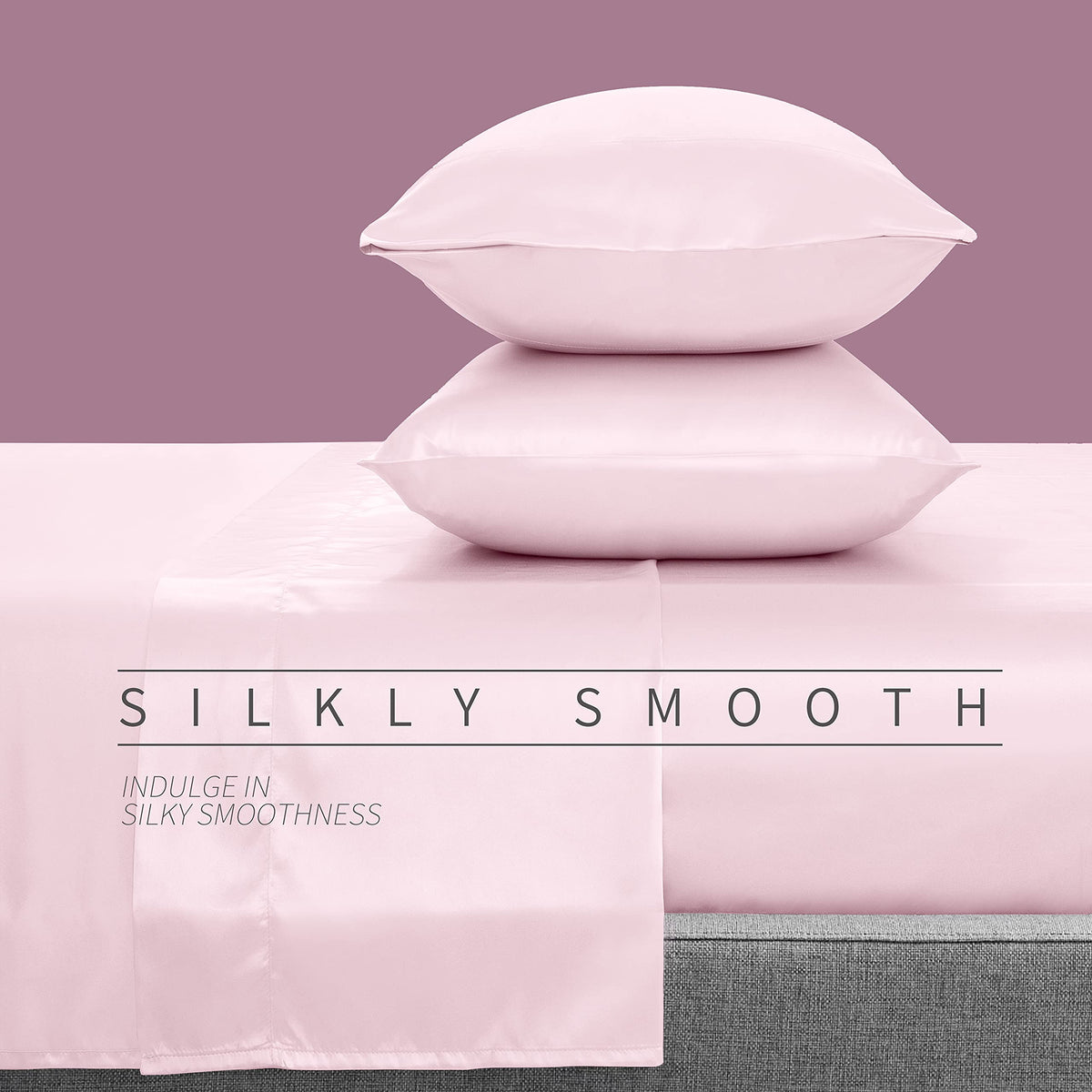 Satin Bed Linen Set, 4Pcs Luxury Soft Silky Sheets with Deep Pocket Fitted Sheet, Blush Pink