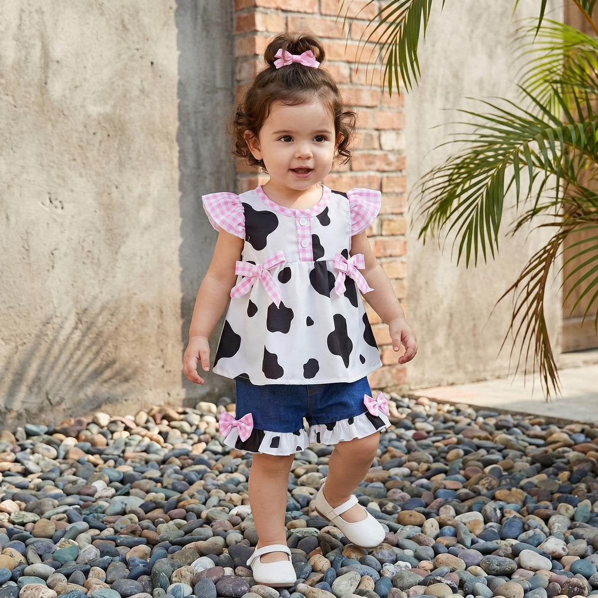 Toddler Cowgirl Outfit Girl Button Down Shirt Ruffle Sleeve Tops and Shorts Set Kids Denim Outfits Western Clothes