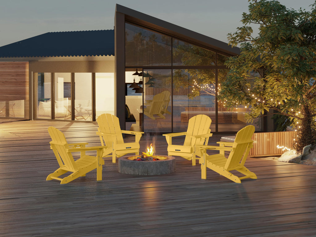 Folding Adirondack Chairs Set of 4, HDPE Patio Chair Olive Yellow