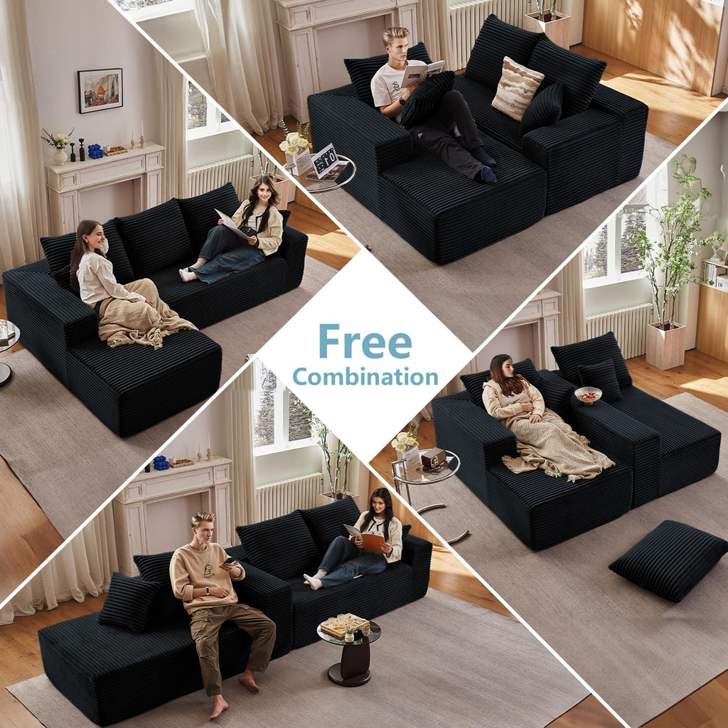 107" W Cloud Sectional Couch with L-Shape Chaise, Modern Corduroy Boneless Couch, Memory Foam Sofa with Deep Seat, No