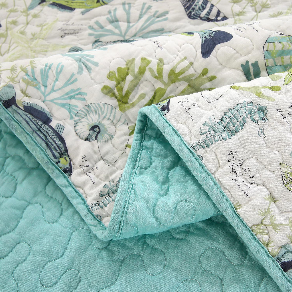 100% Cotton Coastal Quilt Set, Reversible
