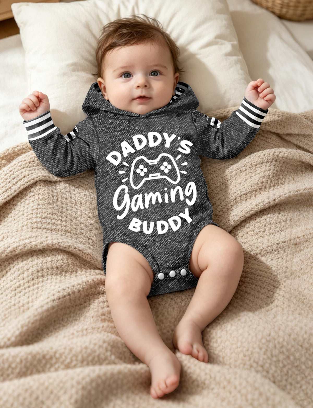Baby Boy Clothes Outfits Grey Hooded Bodysuit Set Fall Clothes Infant