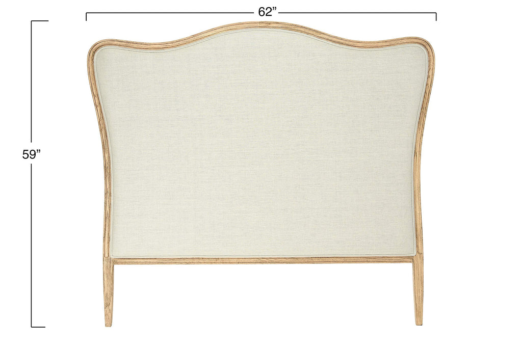 Modern Farmhouse Solid Oak Wood Headboard with Linen Upholstery, Natural and Beige
