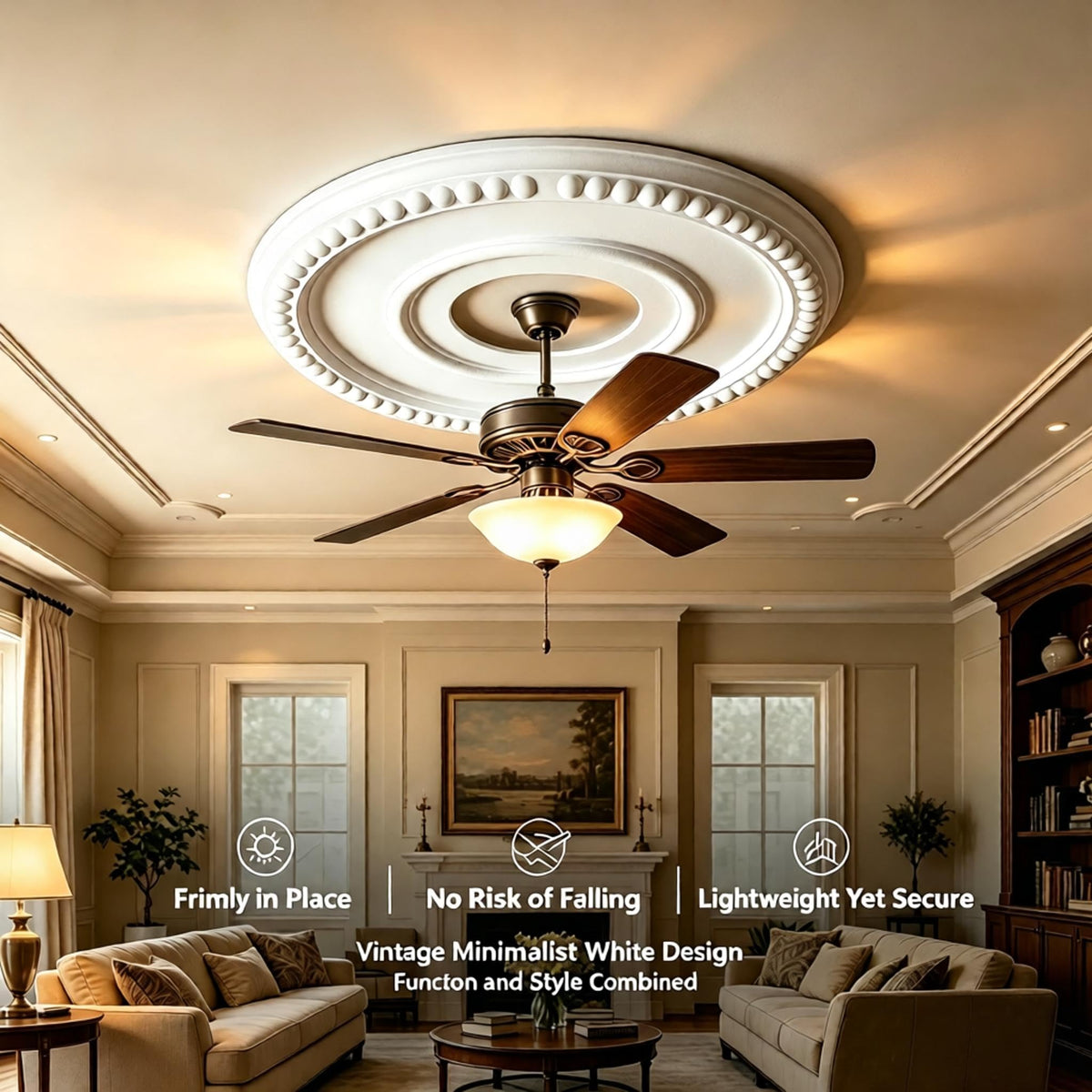 Molded Split Ceiling Medallion for Light Fixtures and Ceiling Fans, 12.4"OD 3.94"ID | Covering up messy