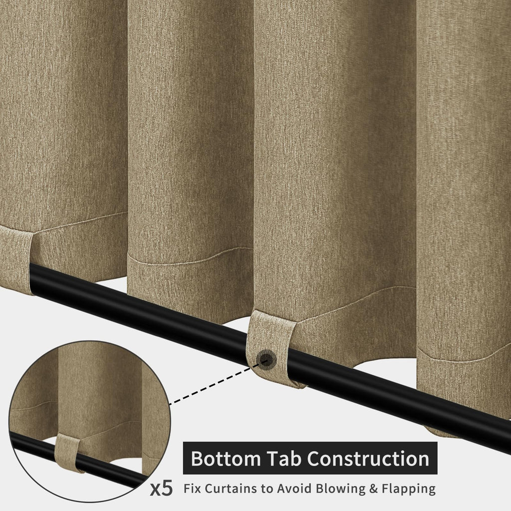 Linen Look Outdoor Curtains 110x96 inch, Khaki