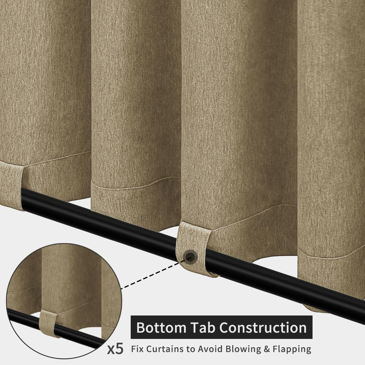 Linen Look Outdoor Curtains 110x96 inch, Khaki