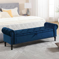 Velvet Storage Bench 67 Inch Upholstered Tufted Ottoman Bench with Arms Large Storage Space King Size End of Bed