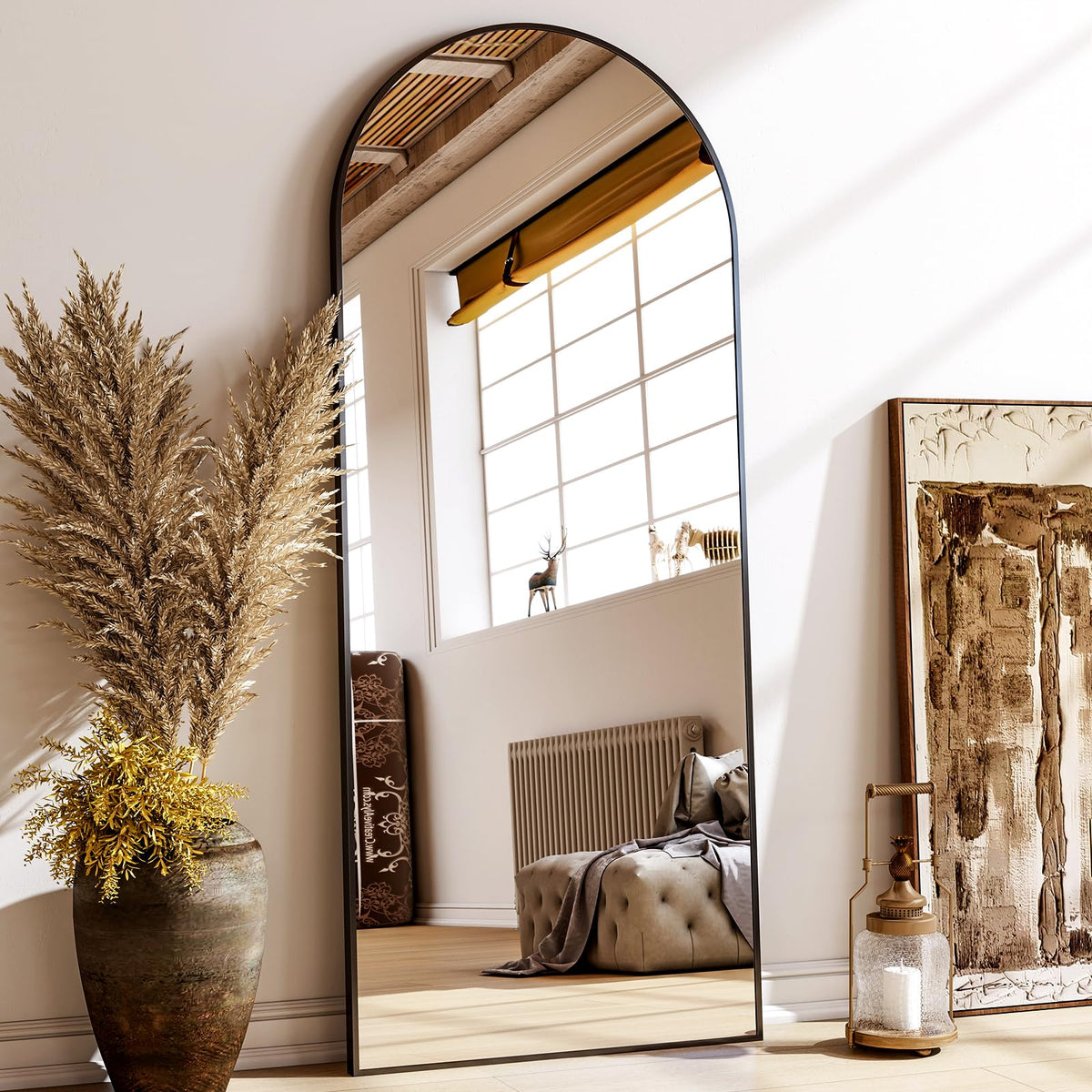 24x68 Black Arched Full Length Mirror Floor Mirror with Metal Frame