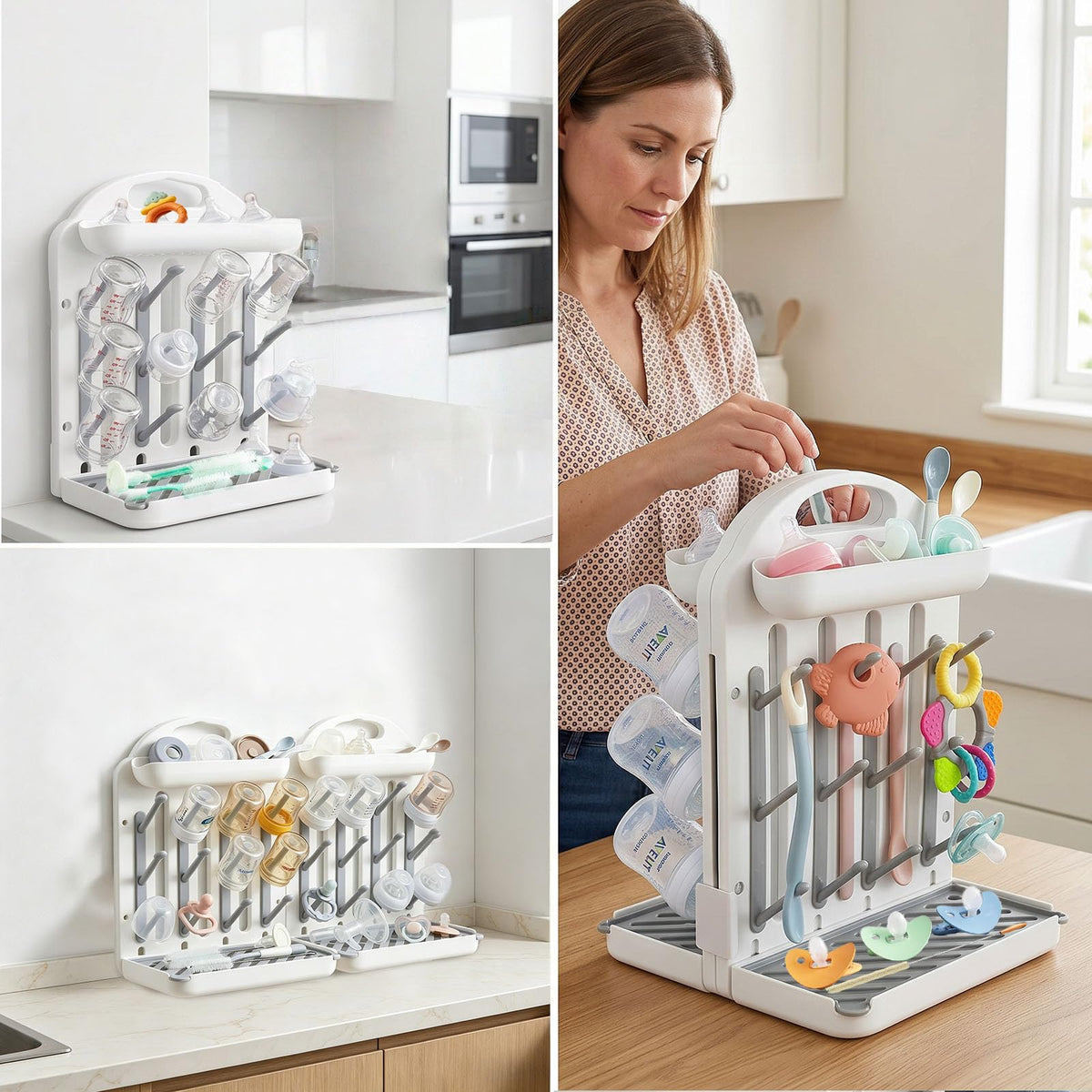 Baby Bottle Drying Rack 2 Pack, 24-Hook Modular Vertical Bottle Drying Rack for Baby Bottles, Pump Parts and