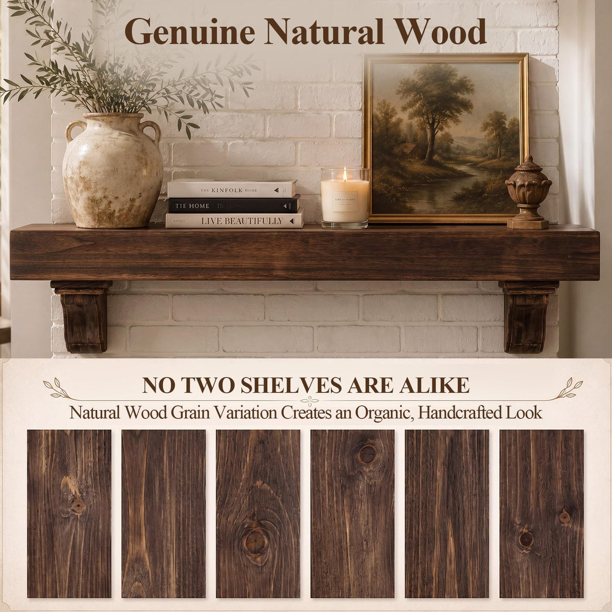 60 Inch Fireplace Mantel Shelf with Corbels Solid Wood Rustic Walnut Finish