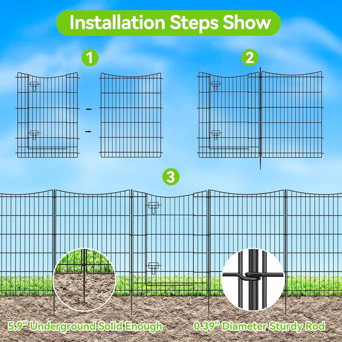 Decorative Garden Fence 12 Panels 26ft(L)×36in(H) Metal Garden Fences with 11 Panels + 1 Gate, Animal Barrier Rabbit