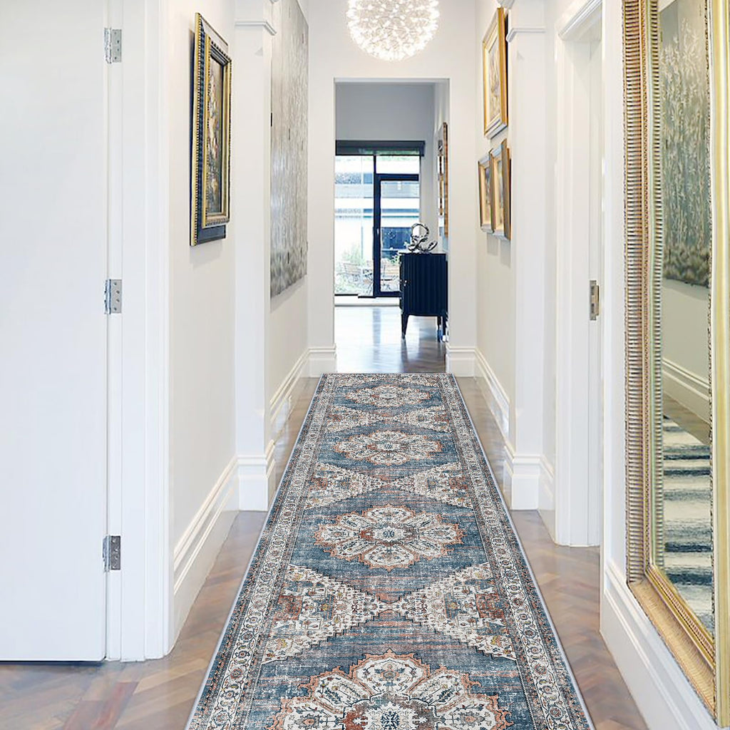 Washable Kitchen Runner Rug 2'6''x12' - Non-Slip Hallway Entryway Rugs with Rubber Backing Soft Thin Carpet Vintage
