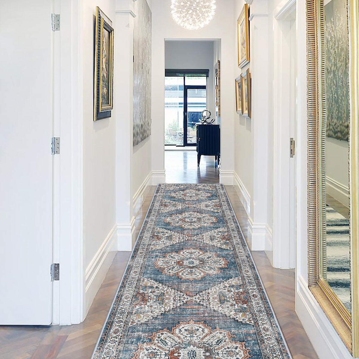 Washable Kitchen Runner Rug 2'6''x12' - Non-Slip Hallway Entryway Rugs with Rubber Backing Soft Thin Carpet Vintage