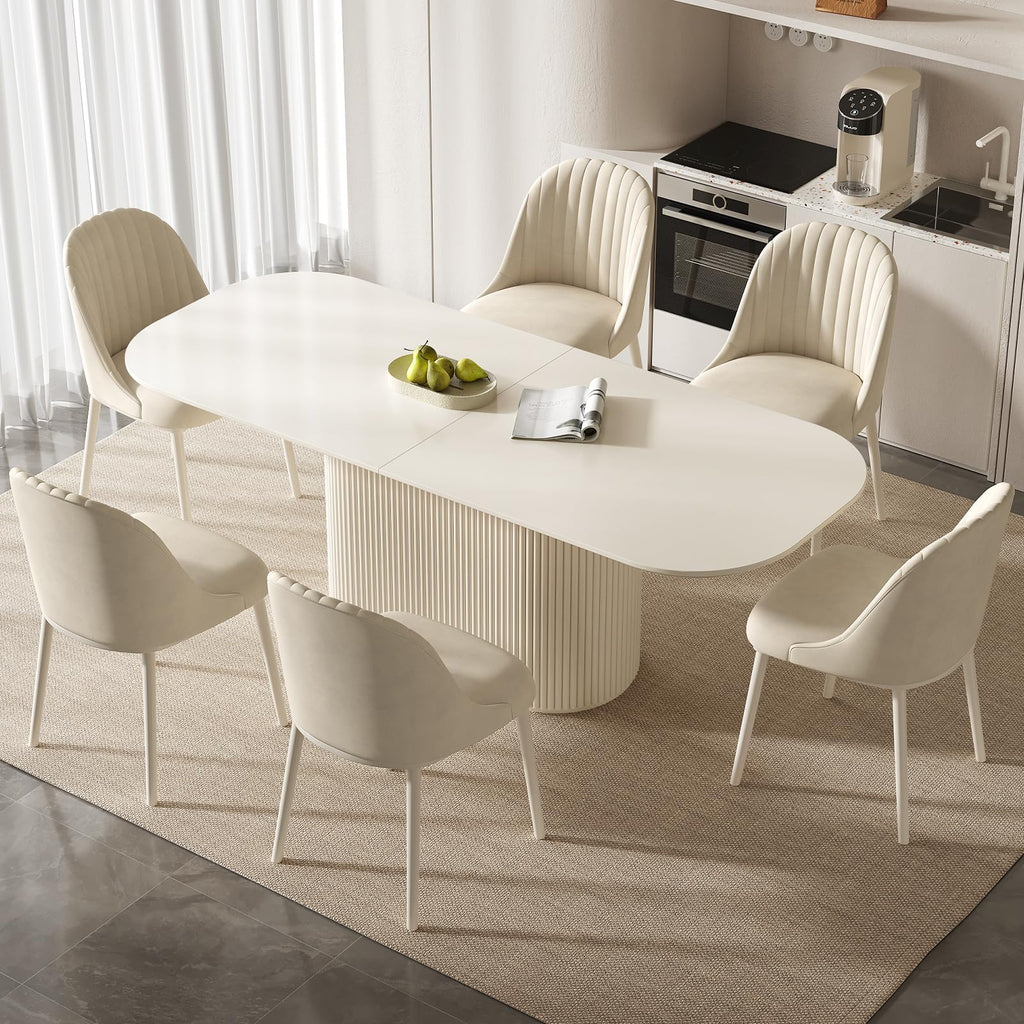 Inspired Saarinen Style 86.61" Large Cream White Dining Table with Strong Pedestal Modern Oval Dining Room Table for 8 People Cream Kichen