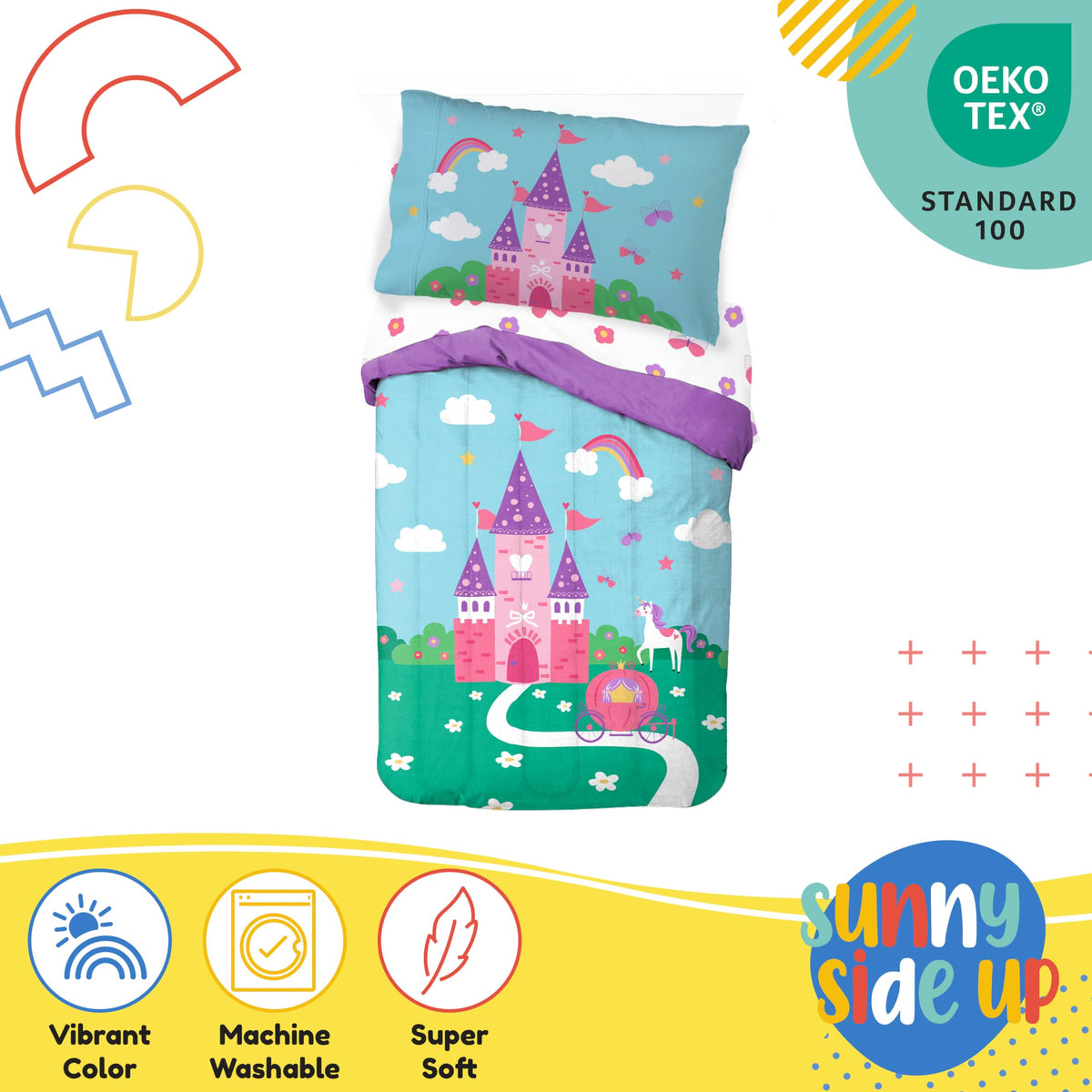 Magic Castle Toddler Comforter Set - 4 Piece Preschool Bedding Includes Comforter, Sheets & Pillow Cover - Super Soft