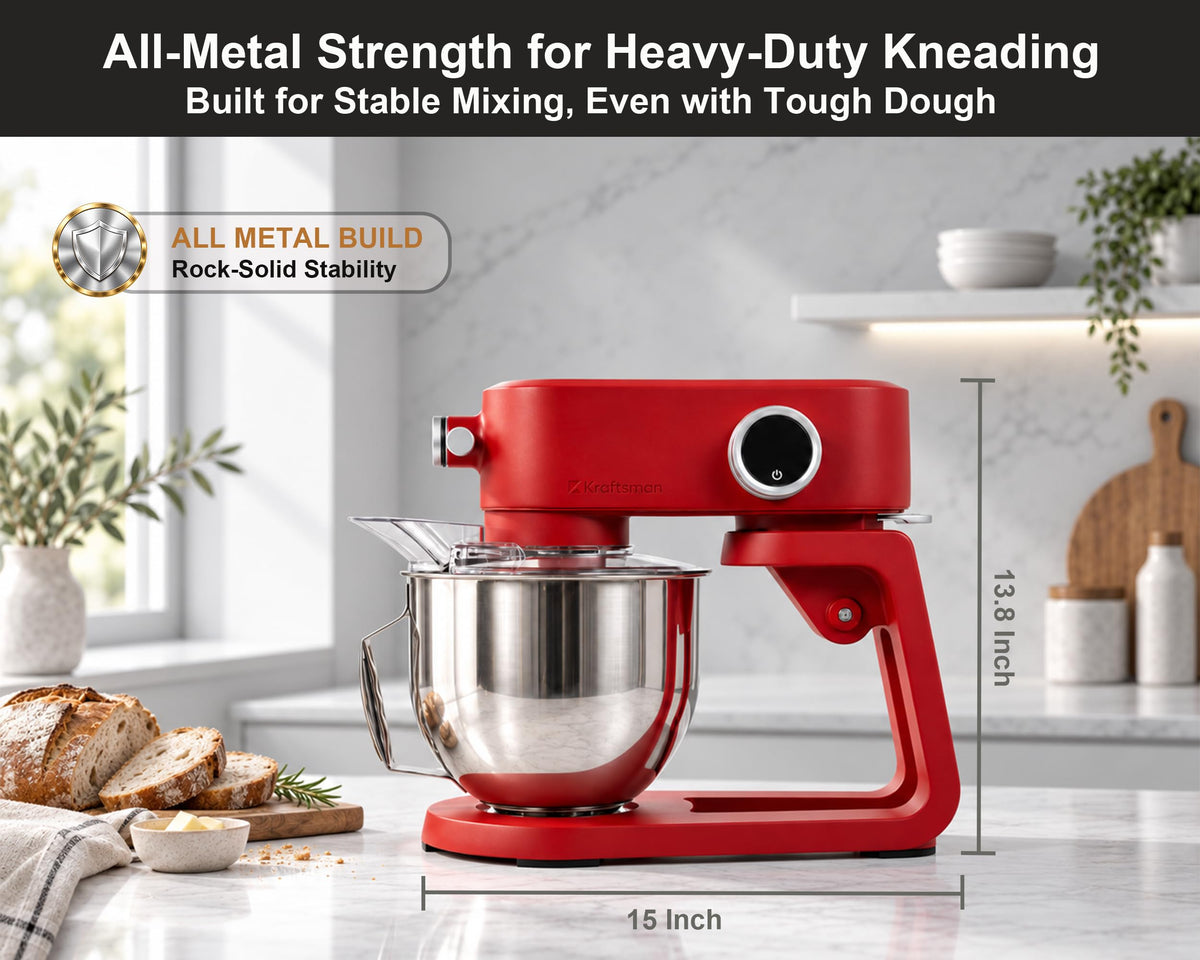 Red Stand Mixer DC Motor, All Metal Dough Mixer 5.3 Quart