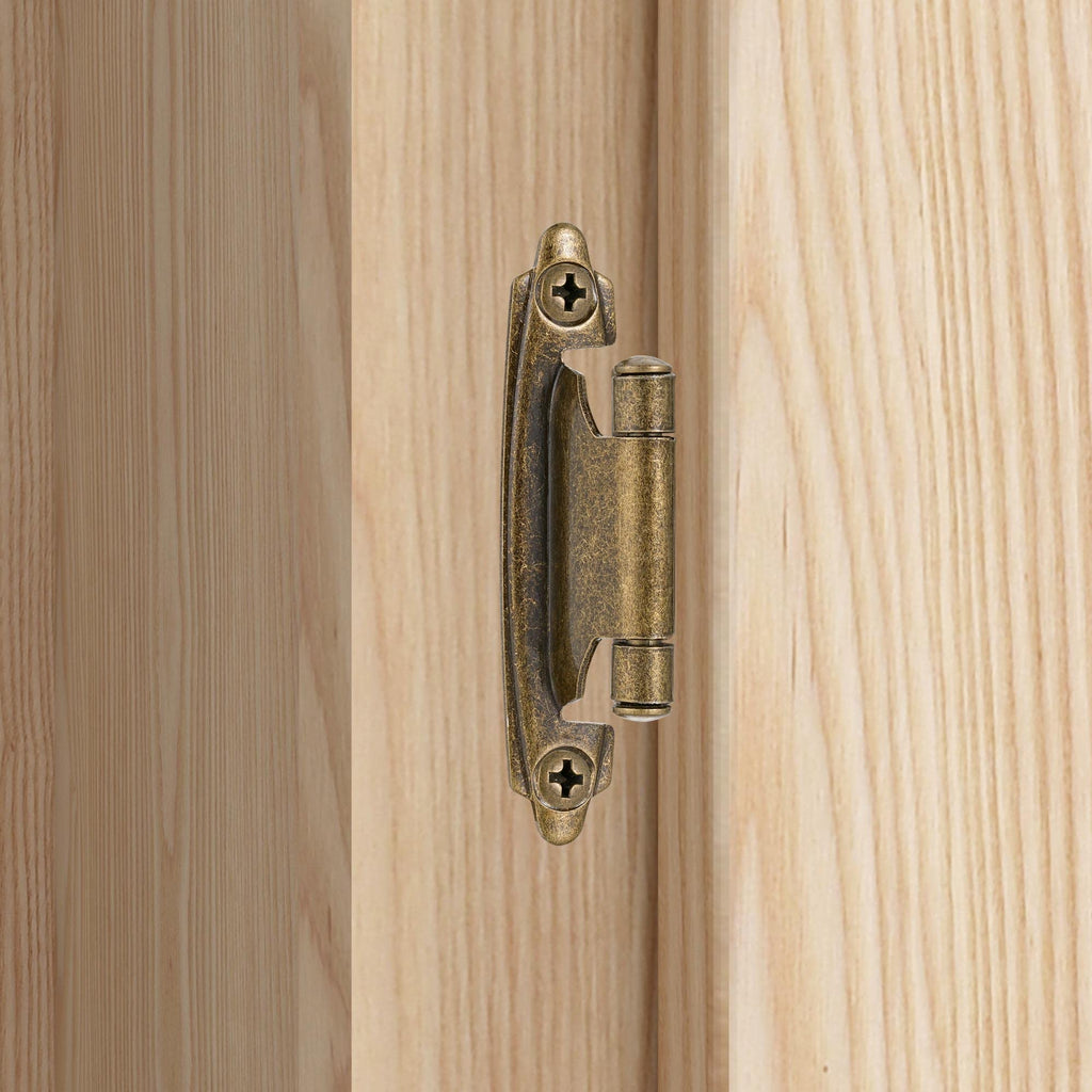 Antique Brass Kitchen Cabinet Hinges, 3/8" Inset, 10 Pack