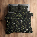 Botanical Duvet Cover, Tree Stripe Floral Black Green Reversible Design Bedding Set 2 Piece, Botanical
