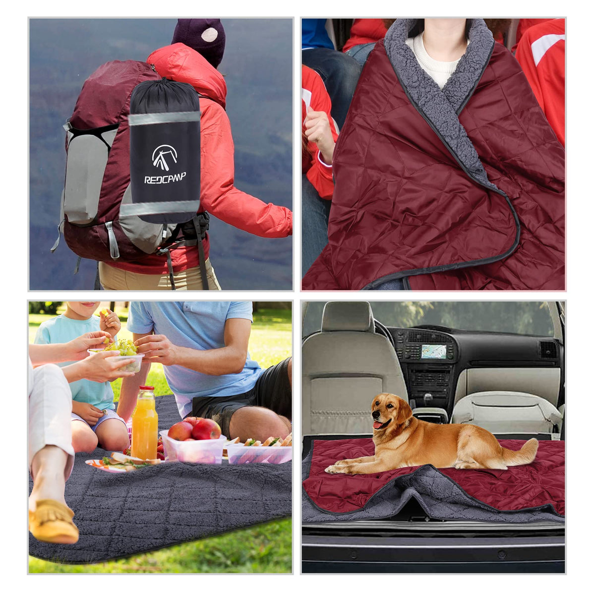 Large Warm Blanket with Sherpa Lining, Cold Weather Outdoor Blanket Windproof for Camping Stadium, Machine Washable