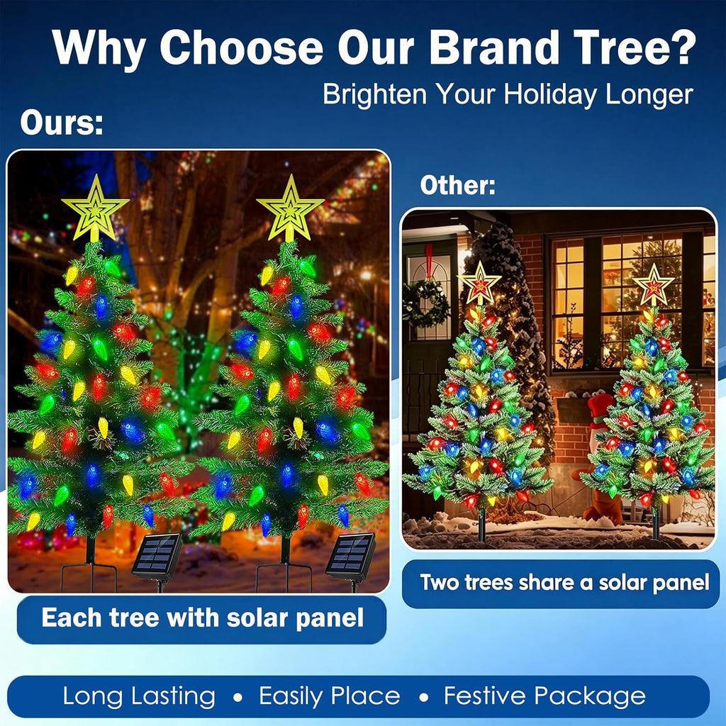 2-Pack 3.6FT Solar Christmas Tree Outdoor Christmas Decorations, 8 Modes Solar Xmas Tree Lights with 100 LED