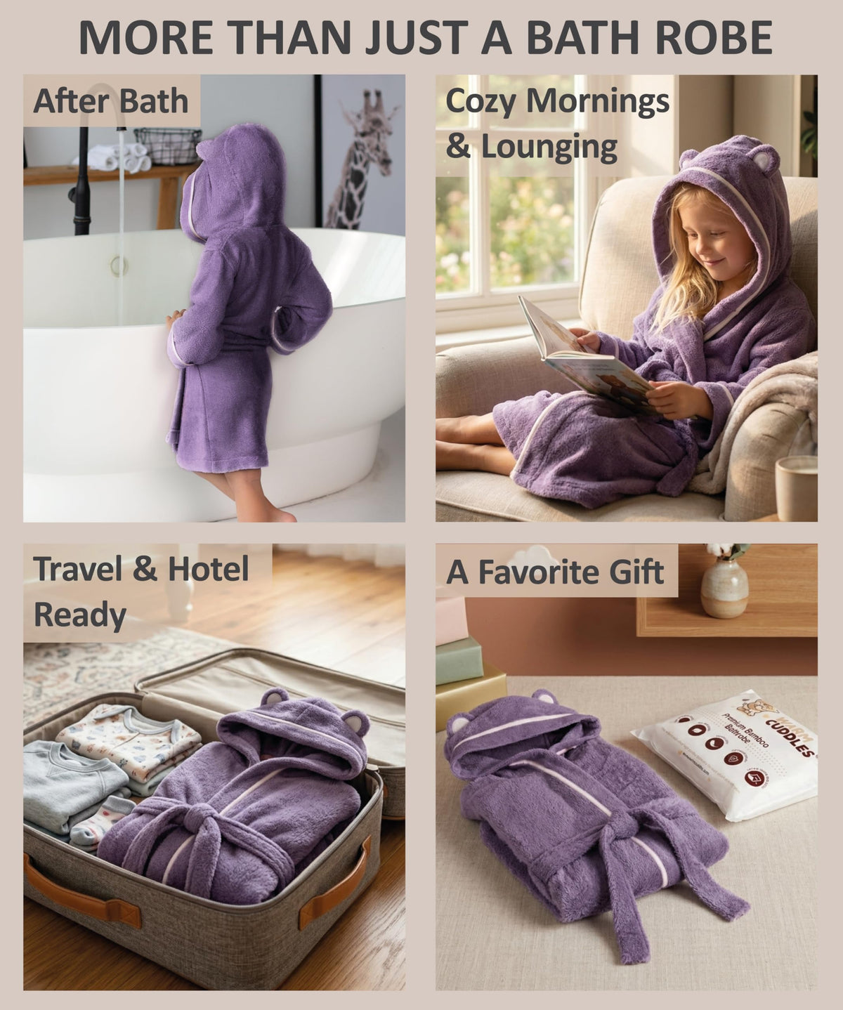Premium Soft Toddler Bathrobe - Rayon from Bamboo Toddler Robe with Hood - Kids Boys & Girls Robe (2-3T, Purple)
