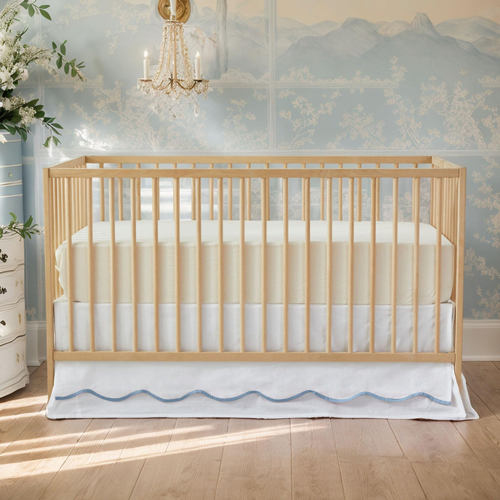Scallop Edge Cotton Crib Skirt Toddler Bedskirt Baby Nursery Crib Bed Skirt 2-Tiered Boho Bohemian Neutral Solid