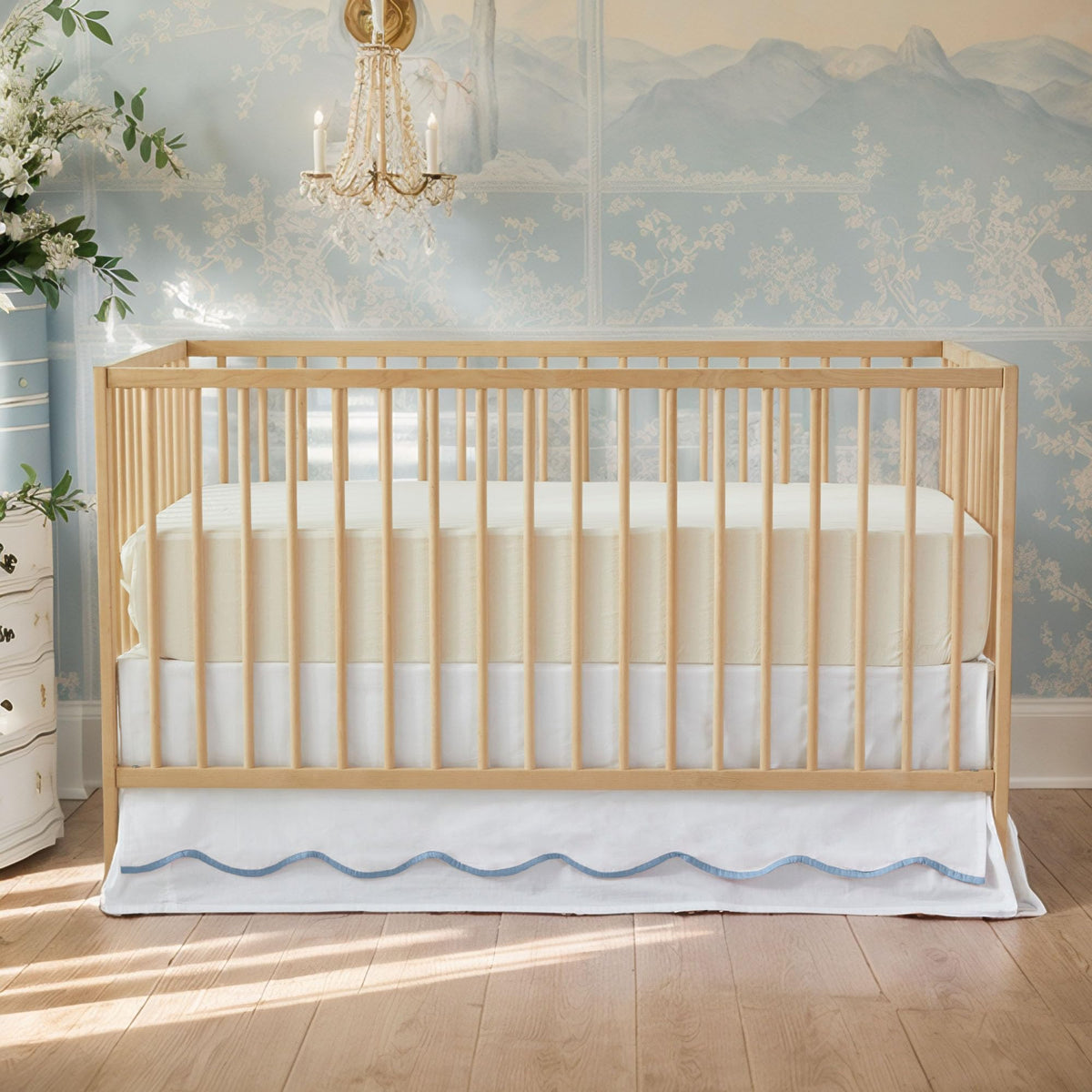 Scallop Edge Cotton Crib Skirt Toddler Bedskirt Baby Nursery Crib Bed Skirt 2-Tiered Boho Bohemian Neutral Solid