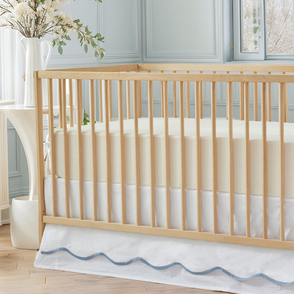 Scallop Edge Cotton Crib Skirt Toddler Bedskirt Baby Nursery Crib Bed Skirt 2-Tiered Boho Bohemian Neutral Solid