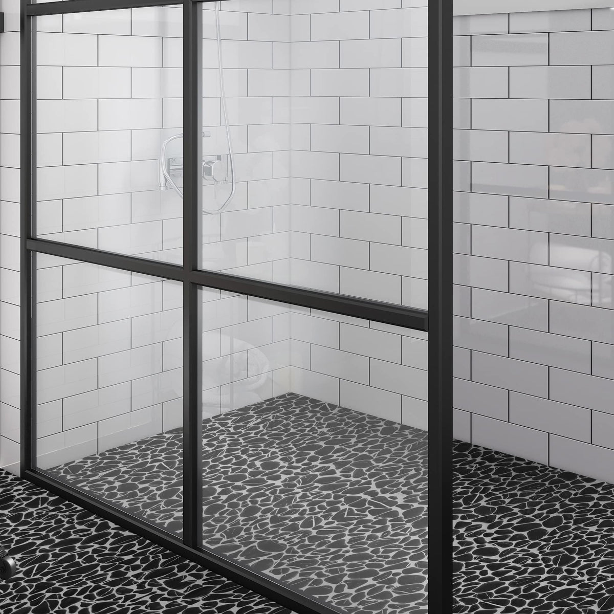 10-Sheet for Shower Floor Border Kitchen Bathroom Backsplash, Black Marquina Recycled Glass Marble Stone Looks Wall