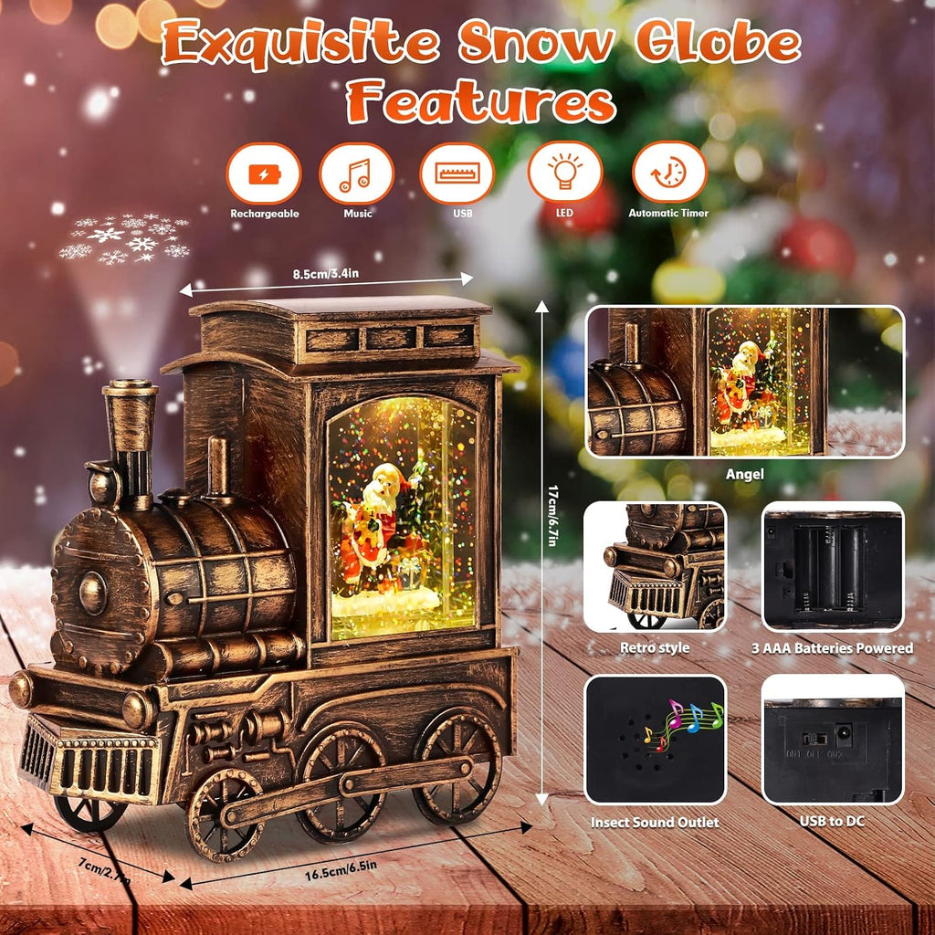 Musical Snow Globe Lantern, Christmas Decor with Projection