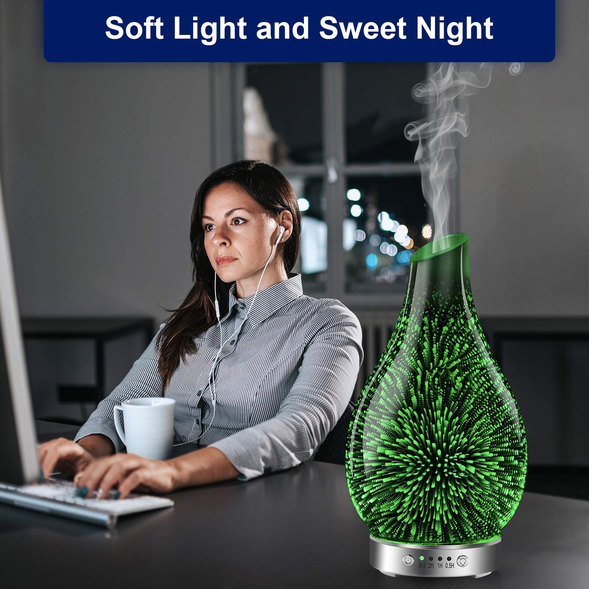 Essential Oil Diffusers 3D Glass Aromatherapy Diffuser Cool Mist Humidifier