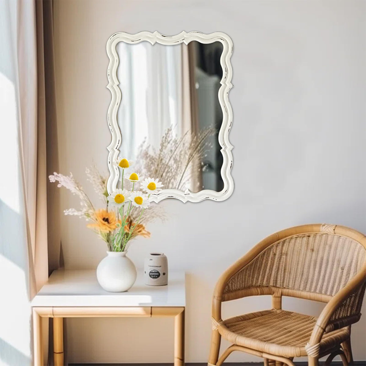 Rustic Scalloped Wall Mirror Decorative 24 X 18 Inch
