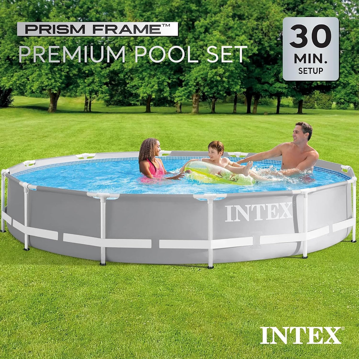 Prism Frame 12ft x 30in Round Above Ground Swimming Pool Set Bundle | 26711EH - 530 GPH Cartridge Filter Pump and