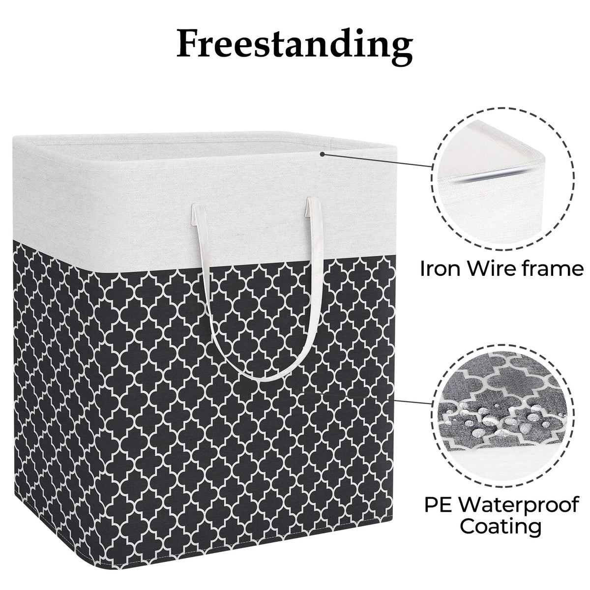 Basket Hamper, 100L Clothes Storage, Clover Black
