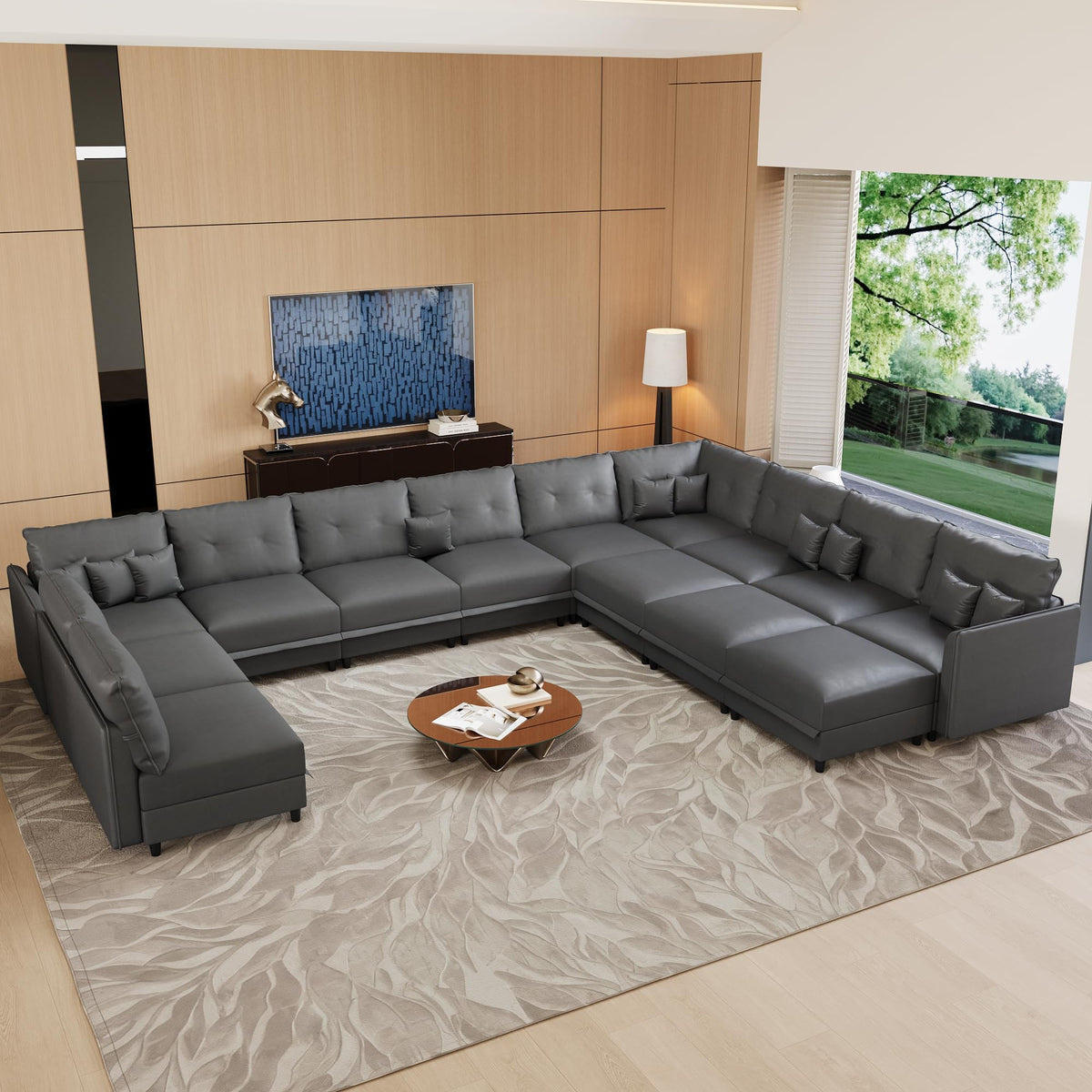 Faux Leather Oversized 14 Seats Sectional Sofa with Storage