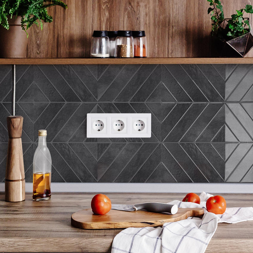 Herringbone Peel and Stick Backsplash, Shiny Black, 10 Sheets