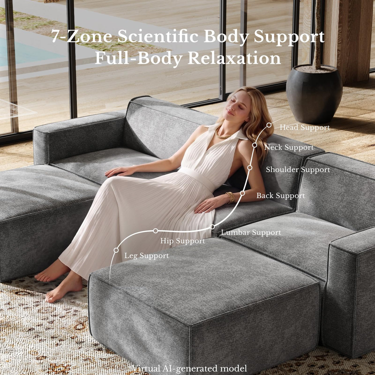151.2" Modular Sectional Sofa, No Assembly, Chenille Fabric U Shape Boneless Sectional Couch with Smarts Coil Support