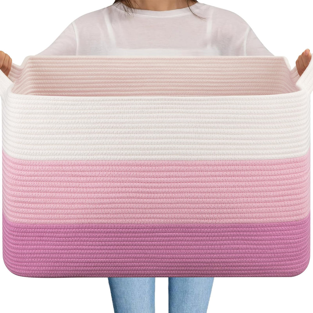 Extra Large Blanket Basket, 95L Cotton Rope Woven Laundry Basket, Toy Bin for Baby Room, Container for Blanket